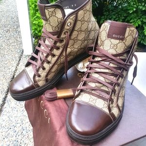 Gucci hi-top sneakers, size 9, beige GG ca…